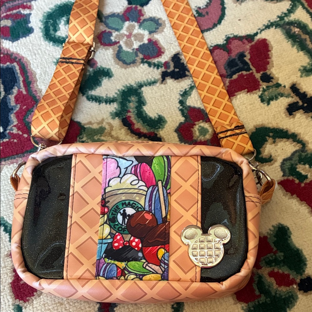 Disney Crossbody Bag with Waffle Design - Tan and Black